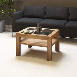 Massivholz Couchtisch aus Kernbuche mit Glasplatte 