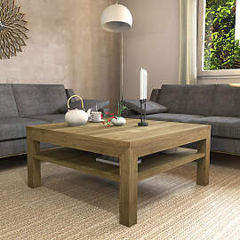 Massivholz-Couchtisch mit Ablage 100x100cm Eiche