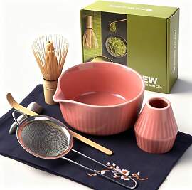 Matcha Set 7-teilig Keramik: Matcha Schale, Bambus 