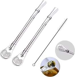 Mate Tee Löffel Set 2er Edelstahl Bombilla mit