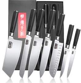 MDHAND 7-teiliges Küchenmesser-Set mit schwarzem