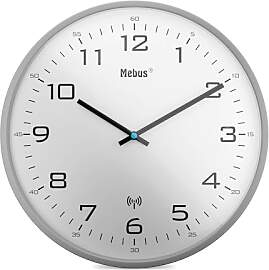 Mebus Funk-Wanduhr, 30 cm, lautlos, Grauer Rahmen, 