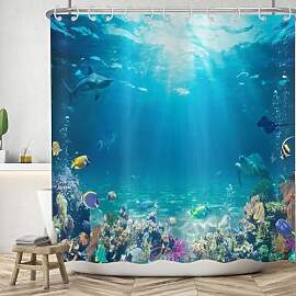 Meeresboden Duschvorhang 180x180 cm, ASDCXZ Blau