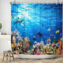 Meeresboden Duschvorhang 180x200 cm, ASDCXZ Blau