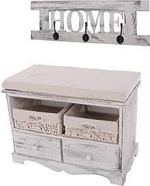 Mendler Garderobe mit Sitzbank Kommode mit 2