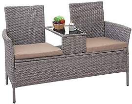 Mendler Poly-Rattan Sitzbank mit Tisch HWC-E24,