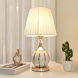 Mengjay Elegante Keramik Tischlampe, Weiß-Gold,