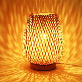 Mengjay Natürliche Bambus Tischlampe mit