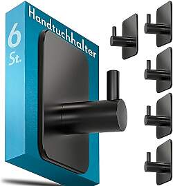 Menz Handtuchhalter ohne Bohren, 6 Stück, schwarz 