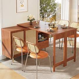 Merax Ausziehbarer Bartisch mit Stauraum, Um 360° 