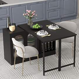 Merax Ausziehbarer Bartisch mit Stauraum, Um 360° 