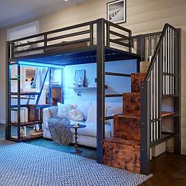 Merax Hochbett 900x200 cm, Metallbett mit Treppe