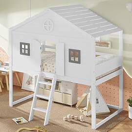 Merax Hochbett 90x200cm, Kinderbett Etagenbett mit 