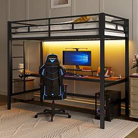 Merax Hochbett mit Schreibtisch 90x200 cm,