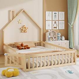 Merax Kinderbett Bodenbett 140x200 cm Hausbett mit 