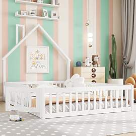 Merax Kinderbett Bodenbett 140x200 cm Hausbett mit 