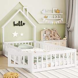 Merax Kinderbett Bodenbett 90x200 cm Hausbett mit