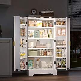 Merax Küchenschrank mit LED, Vorratsschrank mit