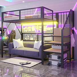 Merax Metall-Hochbett 90x200 cm, mit