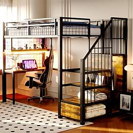 Merax Metall-Hochbett 90x200 cm mit Schreibtisch,