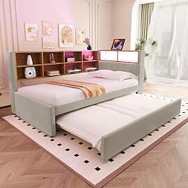 Merax Schlafsofa 90 x 200 cm, mit Ausziehbett 90 x 