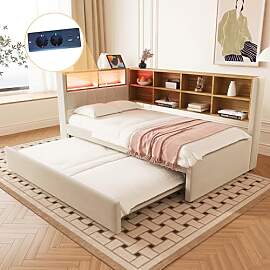 Merax Schlafsofa 90x200 cm, mit Ausziehbett 90x190 