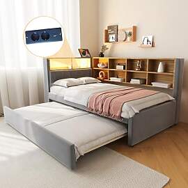 Merax Schlafsofa 90x200 cm, mit Ausziehbett 90x190 