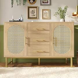 Merax Vintage Minimalistisch Rattan Sideboard