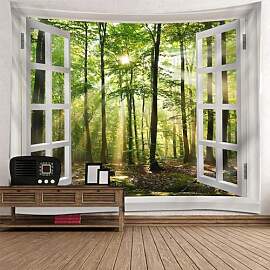 Mesnt Wandbehang Natur Bild Fensterblick, Weißes
