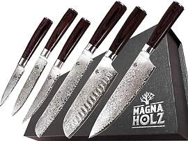 Messerset Damaskus, Damastmesser 67 Lagen, Set 6-