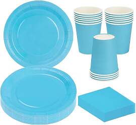 MestectPET 56 Stück Blau Partygeschirr Set,
