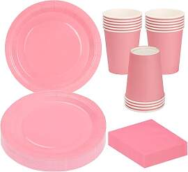 MestectPET 56 Stück Rosa Partygeschirr Set,