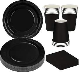 MestectPET 56 Stück Schwarz Partygeschirr Set,