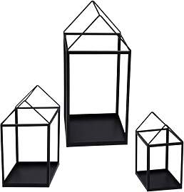 Metall Laterne in Haus Form schwarz 3er Set -