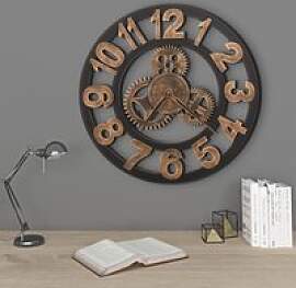 Metall-Wanduhr, 58 cm, goldfarben und schwarz,