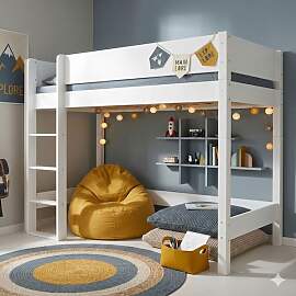 Midi-Hochbett Kids Town Buche teilmassiv mit
