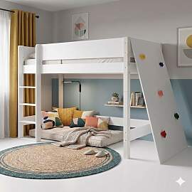 Midi-Hochbett Kids Town Buche teilmassiv mit