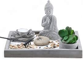 MIJOMA Buddha-Figur auf Zement-Teller mit