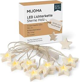 MIJOMA LED Lichterkette Sterne Holz – 10