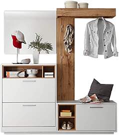 MILANO Kompaktgarderobe in Weiß, Wildeiche Optik
