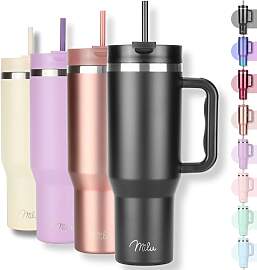Milu Thermobecher 1200ml mit Strohhalm und Henkel