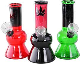 Mini-Bong Borosilikatglas mit Hanfblatt-Design,