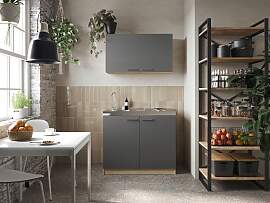 Miniküche Merle B: ca. 100cm Grau/Eiche