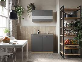 Miniküche Merle B: ca. 100cm Grau/Eiche