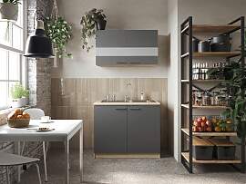 Miniküche Merle B:  ca. 100cm Grau/Eiche
