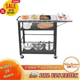 Mobiler Grillwagen aus schwarzem Edelstahl mit