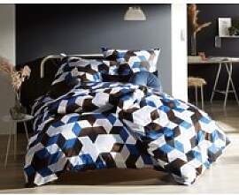 Moderner Mako Satin Kissenbezug geometrisch blau