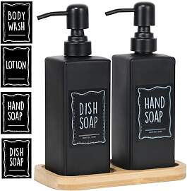 Modernes Seifenspender-Set mit Bambusbasis,