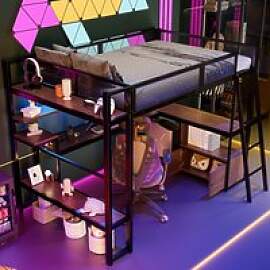 MODFU Hochbett 140x200 Gamingbett mit LED, USB