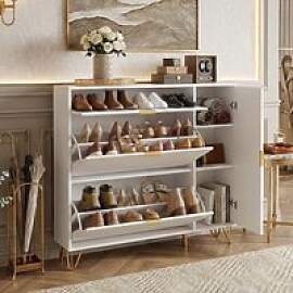 Möbel Schuhschrank cm, weiß und gold, 3 Türen,